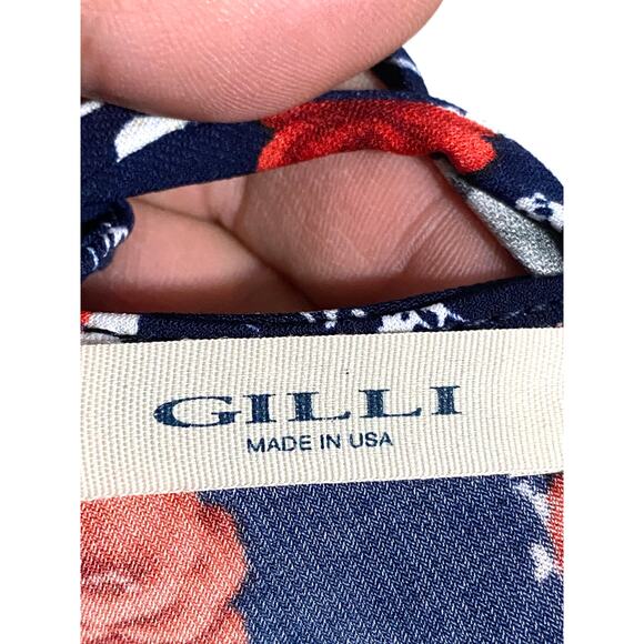Gilli Floral Blue Blouse 3X Career Criss Cross Back Feminine Flowy Stretch Boho - Picture 7 of 7